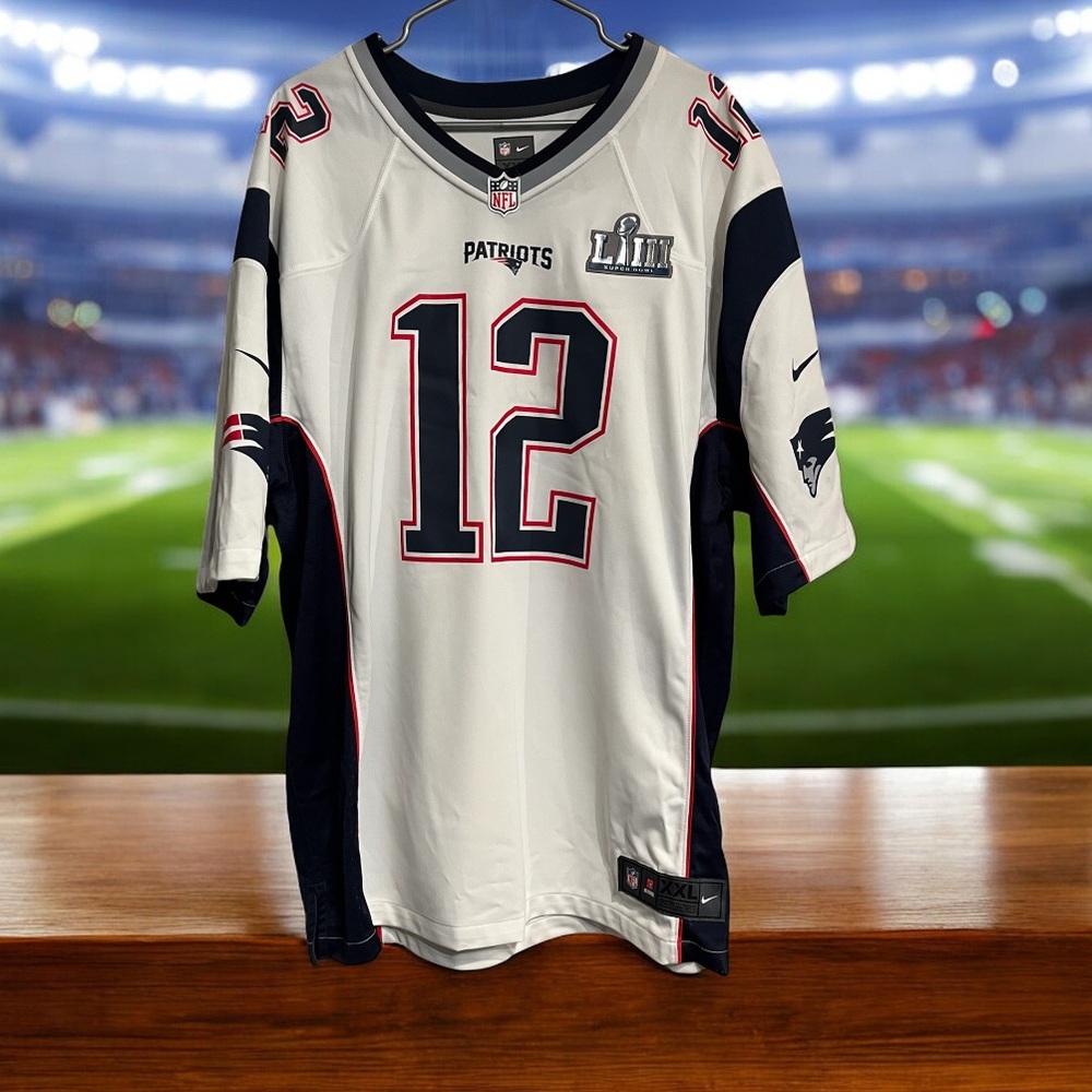 Nike White and Blue Patriots Jersey